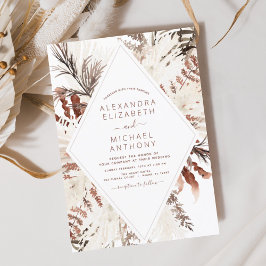 Boho Terracotta Pampas Grass Beige Wedding Kaart