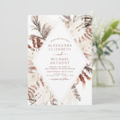 Boho Terracotta Pampas Grass Beige Wedding Kaart (Staand voorkant)