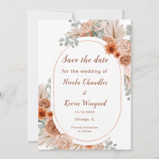 Boho Terracotta Pampas Grass Bewaar de datum Save The Date (Voorkant)
