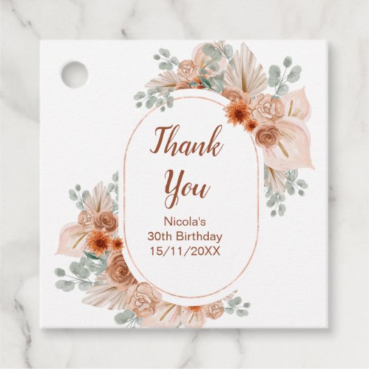 Boho Terracotta Pampas Grass Birthday Bedankjes Labels (Voorkant)