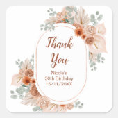 Boho Terracotta Pampas Grass Birthday Vierkante Sticker (Voorkant)