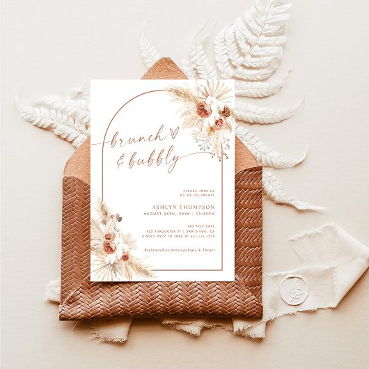 Boho Terracotta Pampas Grass Bridal Brunch Invite Kaart