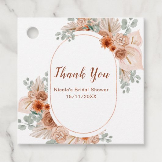 Boho Terracotta Pampas Grass Bridal Shower Bedankjes Labels (Voorkant)