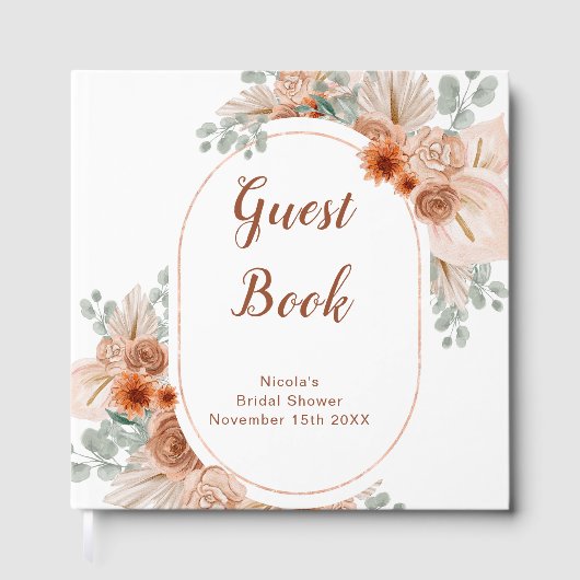Boho Terracotta Pampas Grass Bridal Shower Gastenboek (Voorkant)