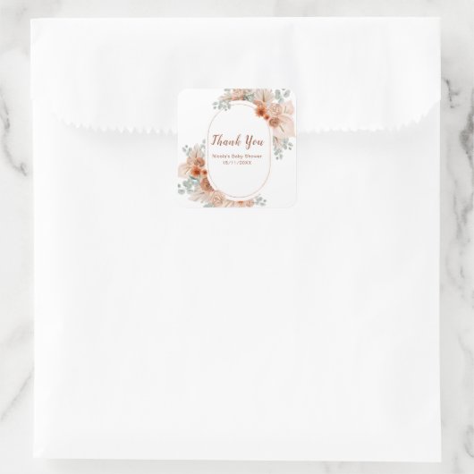 Boho Terracotta Pampas Grass Bridal Shower Vierkante Sticker (Tas)