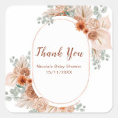 Boho Terracotta Pampas Grass Bridal Shower Vierkante Sticker (Voorkant)