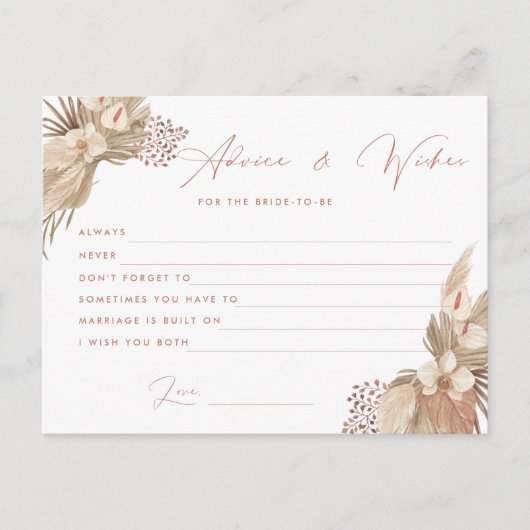 Boho Terracotta Pampas Grass Bride Briefkaart (Voorkant)