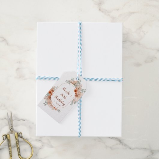 Boho Terracotta Pampas Grass Cadeaulabel (Met Touw)