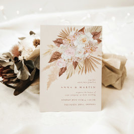 Boho Terracotta Pampas Grass Elegant Wedding Kaart
