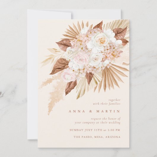 Boho Terracotta Pampas Grass Elegant Wedding Kaart (Voorkant)