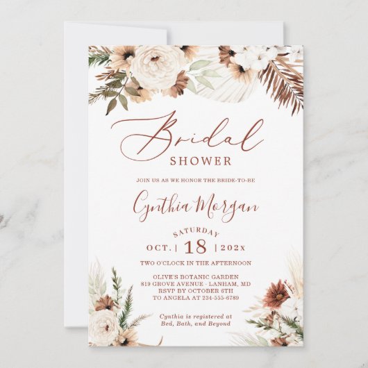 Boho Terracotta Pampas Grass Floral Vrijgezellenfe Kaart (Voorkant)