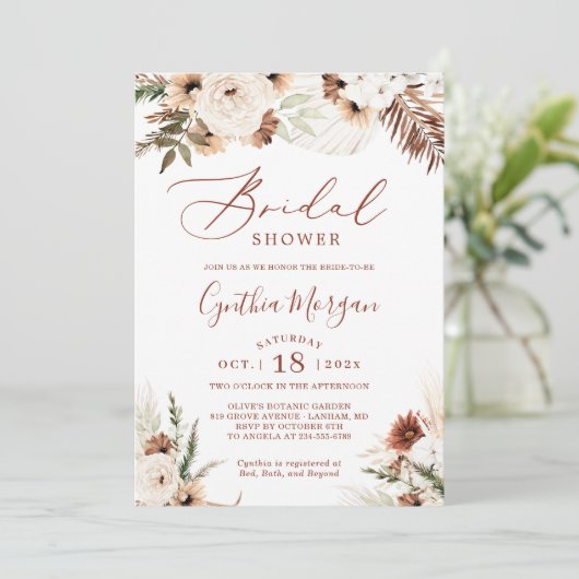 Boho Terracotta Pampas Grass Floral Vrijgezellenfe Kaart (Staand voorkant)