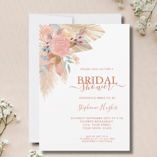 Boho Terracotta Pampas Grass Floral Vrijgezellenfe Kaart