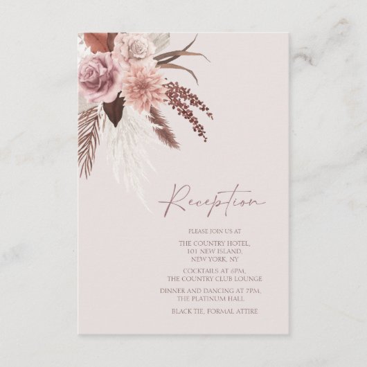 Boho Terracotta Pampas Grass Floral Wedding Informatiekaartje (Voorkant)