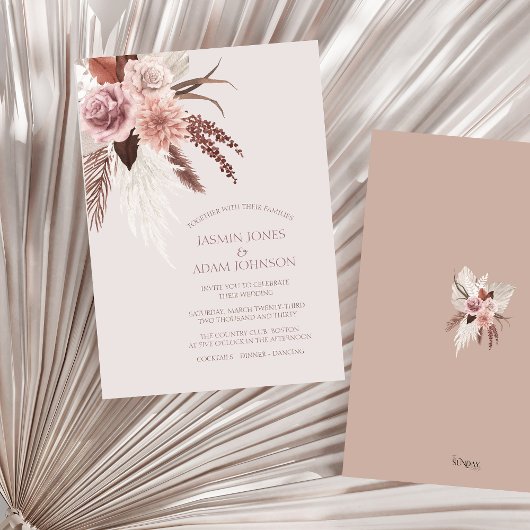Boho Terracotta Pampas Grass Floral Wedding Kaart