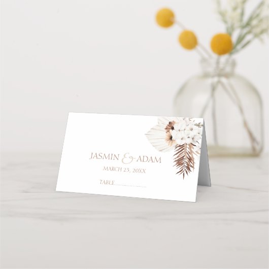 Boho Terracotta Pampas Grass Floral Wedding Plaatskaartje (Voorkant)