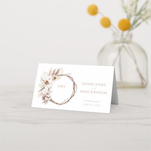 Boho Terracotta Pampas Grass Floral Wedding Plaatskaartje (Voorkant)