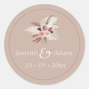 Boho Terracotta Pampas Grass Floral Wedding Ronde Sticker