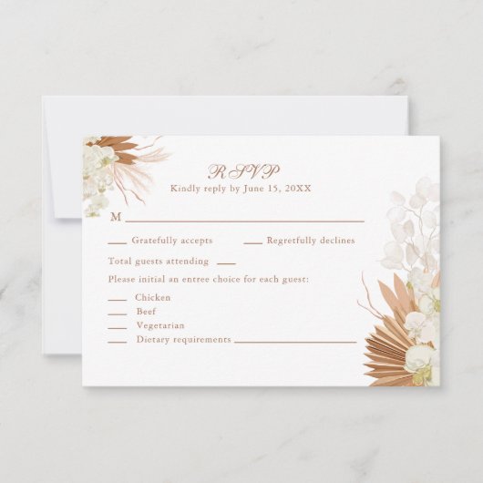 Boho Terracotta Pampas Grass Floral Wedding RSVP  (Voorkant)