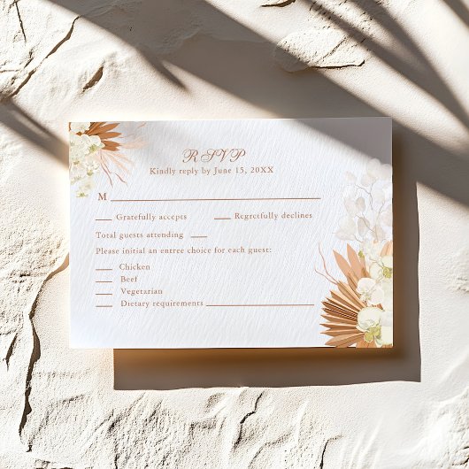 Boho Terracotta Pampas Grass Floral Wedding RSVP  Kaartje