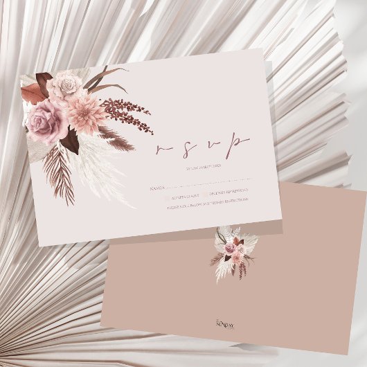 Boho Terracotta Pampas Grass Floral Wedding RSVP Kaartje