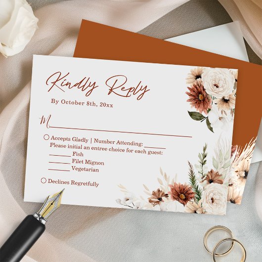 Boho Terracotta Pampas Grass Floral Wedding RSVP Kaartje