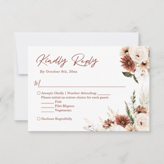 Boho Terracotta Pampas Grass Floral Wedding RSVP Kaartje (Voorkant)
