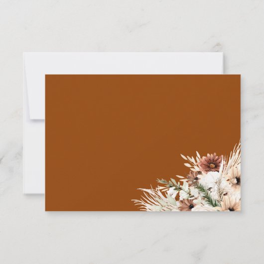 Boho Terracotta Pampas Grass Floral Wedding RSVP Kaartje (Achterkant)