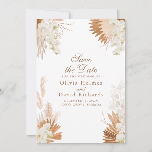 Boho Terracotta Pampas Grass Floral Wedding Save The Date (Voorkant)