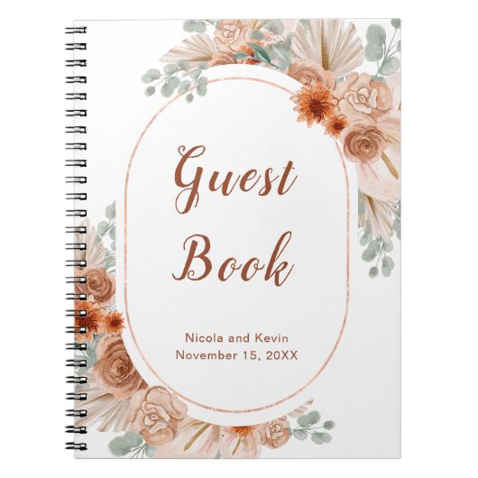 Boho Terracotta Pampas Grass gastenboek Notitieboek (Voorkant)