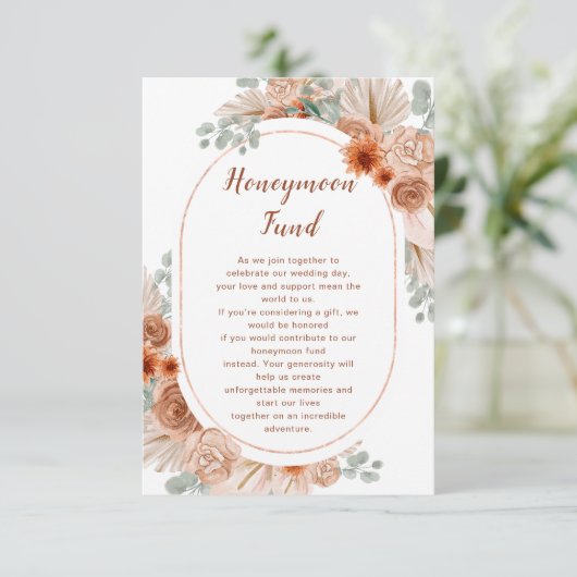 Boho Terracotta Pampas Grass honeymoon Fund Informatiekaartje (Staand voorkant)