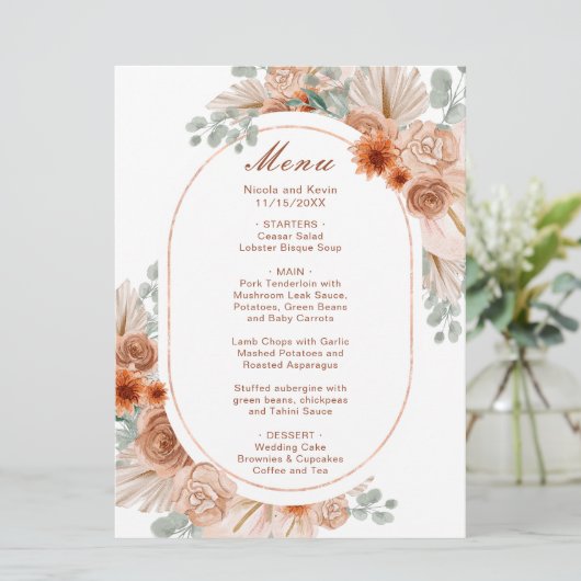 Boho Terracotta Pampas Grass Menu (Staand voorkant)
