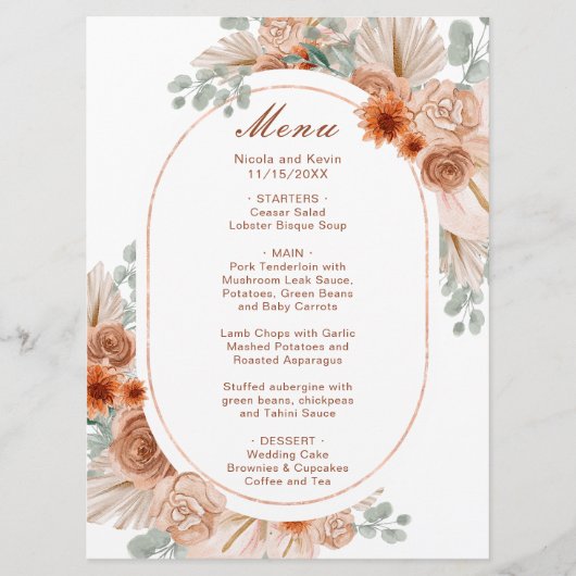 Boho Terracotta Pampas Grass Menu (Voorkant)