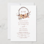 Boho Terracotta Pampas Grass Monogram Wedding Invi Kaart (Voorkant)