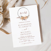 Boho Terracotta Pampas Grass Monogram Wedding Invi Kaart
