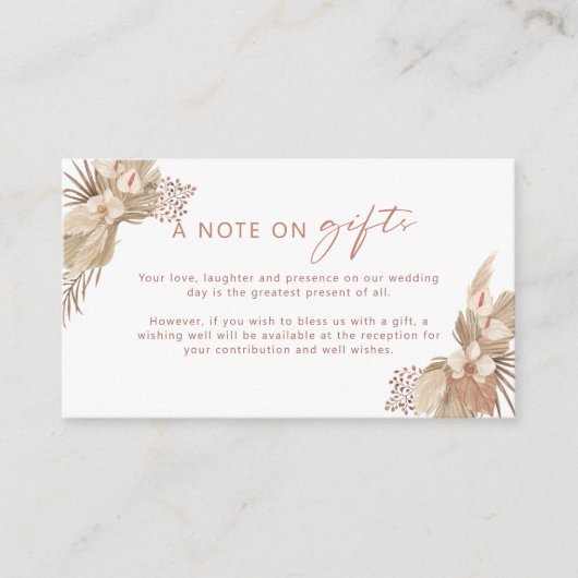 Boho Terracotta Pampas Grass note op cadeaukaart Informatiekaartje (Voorkant)