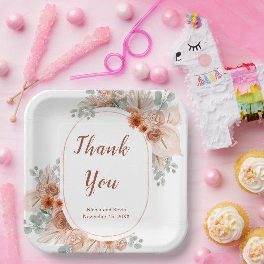 Boho Terracotta Pampas Grass Papieren Bordje (Feest)