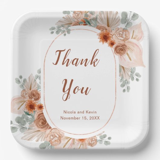 Boho Terracotta Pampas Grass Papieren Bordje (Voorkant)