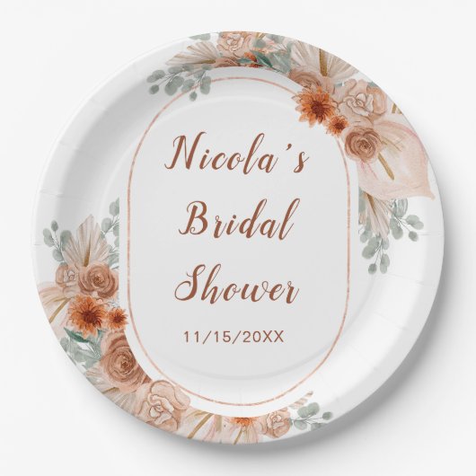 Boho Terracotta Pampas Grass Papieren Bordje (Voorkant)