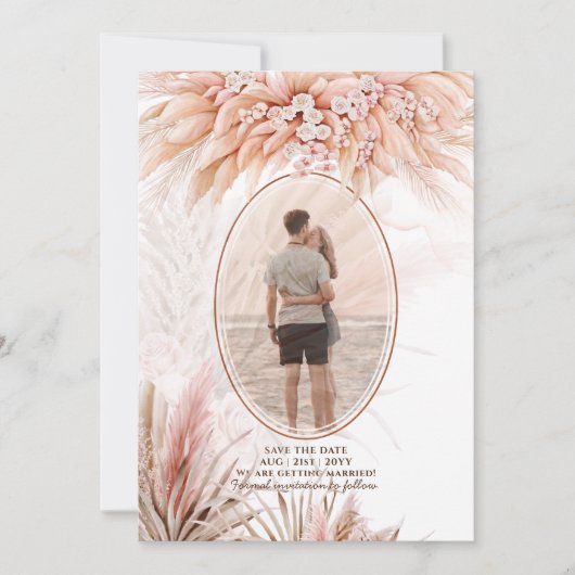 Boho Terracotta Pampas Grass PHOTO Wedding Save The Date (Voorkant)