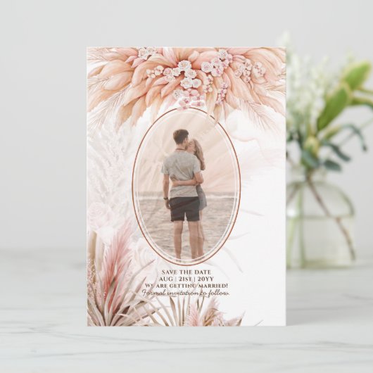 Boho Terracotta Pampas Grass PHOTO Wedding Save The Date (Staand voorkant)
