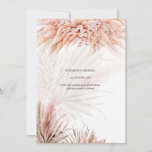 Boho Terracotta Pampas Grass PHOTO Wedding Save The Date (Achterkant)