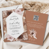 Boho Terracotta Pampas Grass QR Code RSVP Weddensc Kaart