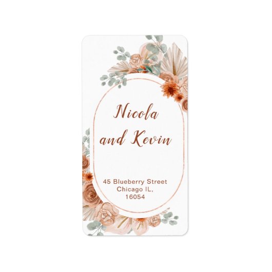 Boho Terracotta Pampas Grass Registry Etiket (Voorkant)