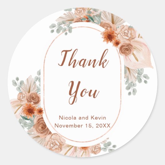 Boho Terracotta Pampas Grass Ronde Sticker (Voorkant)