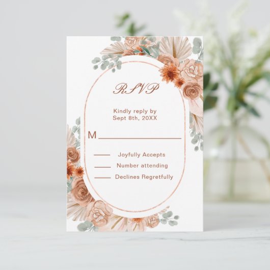 Boho Terracotta Pampas Grass RSVP (Staand voorkant)