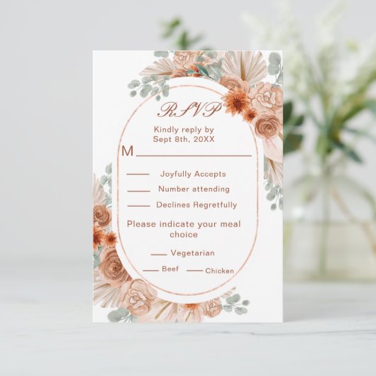 Boho Terracotta Pampas Grass RSVP (Staand voorkant)