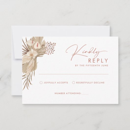 Boho Terracotta Pampas Grass RSVP Reply Card (Voorkant)