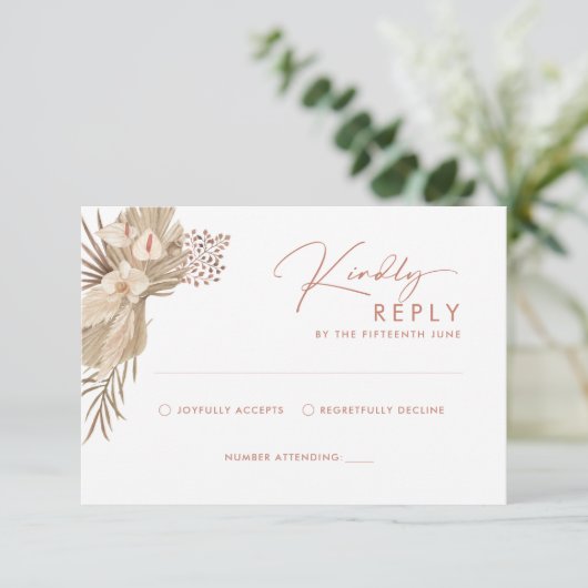 Boho Terracotta Pampas Grass RSVP Reply Card (Staand voorkant)