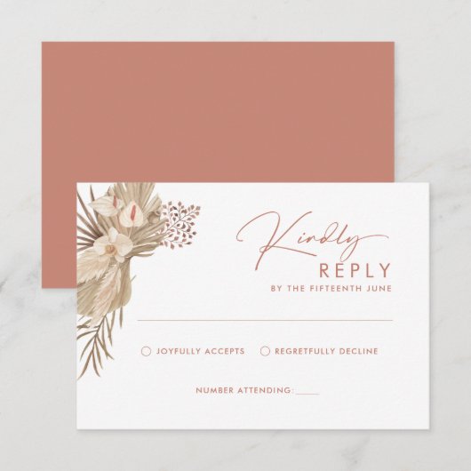 Boho Terracotta Pampas Grass RSVP Reply Card Kaartje (Voorkant / Achterkant)